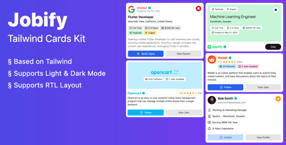 Jobify - Tailwind Cards Kit - CodeCanyon Item for Sale