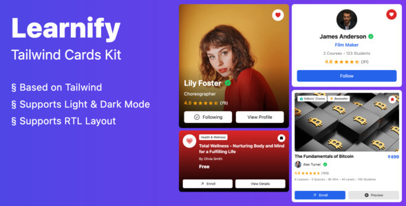 Learnify - Tailwind Cards Kit - CodeCanyon Item for Sale