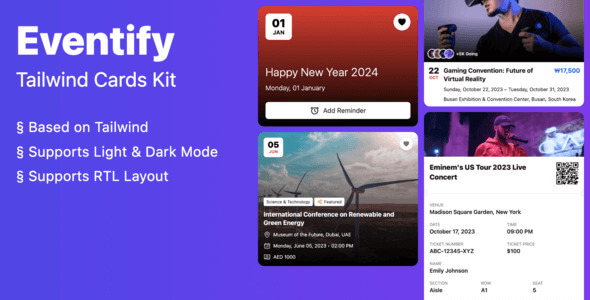 Eventify - Tailwind Cards Kit - CodeCanyon Item for Sale