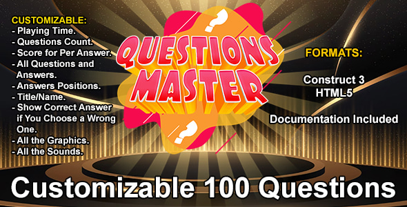 Customizable Questions Master Game (Construct 3 | C3P | HTML5) Maximum of 100 Questions - CodeCanyon Item for Sale