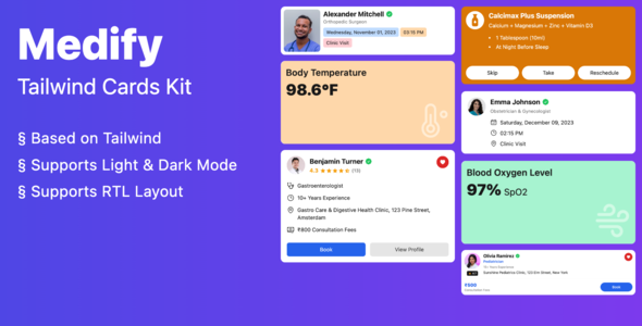 Medify - Tailwind Cards Kit - CodeCanyon Item for Sale