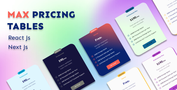 Max Pricing Tables - React Js and Next Js Version - CodeCanyon Item for Sale