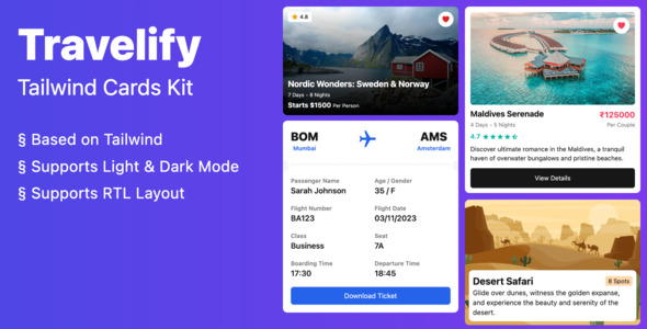 Travelify - Tailwind Cards Kit - CodeCanyon Item for Sale