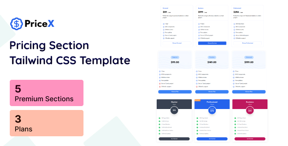 PriceX - Tailwind Pricing Table HTML Template - CodeCanyon Item for Sale