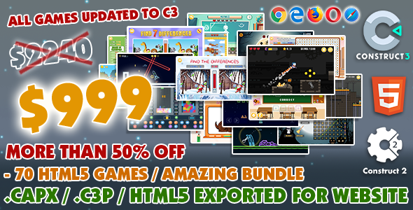 Amazing Bundle – 70 HTML5 Games 50% OFF - (Construct 2/3) - CodeCanyon Item for Sale