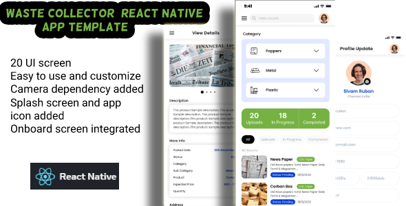 Waste collector react native app template - CodeCanyon Item for Sale