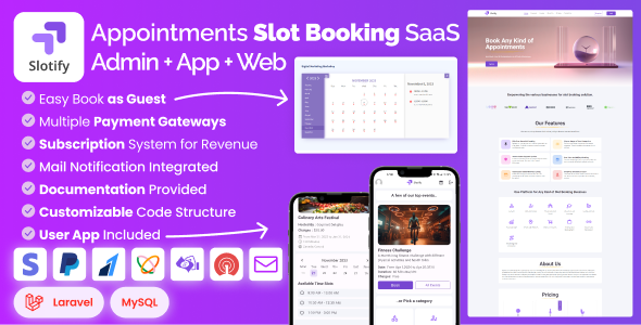 Slotify - Appointment Time Slot Booking SaaS Marketplace with Admin Panel with User App - CodeCanyon Item for Sale