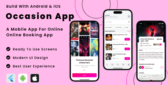 Occasion App - Online Event Booking Management Flutter App | Android | iOS Mobile App Template - CodeCanyon Item for Sale