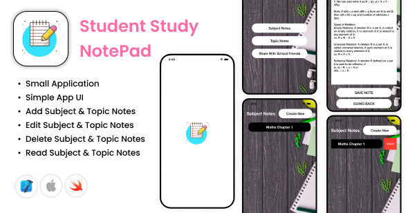 Student Study Notepad - iOS App - Subject Notes - Topic Notes - Digital Study Notepad - CodeCanyon Item for Sale