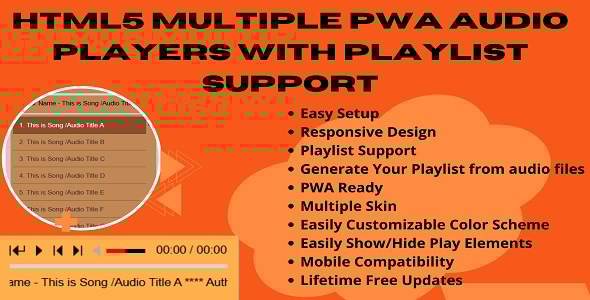 HTML5 Multiple PWA Audio Players with Playlist Support - CodeCanyon Item for Sale