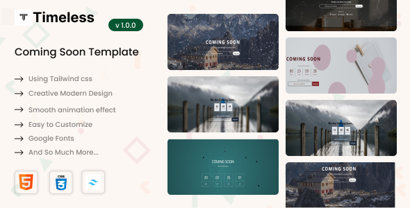 Timeless - Coming soon Pages Tailwind CSS 3 HTML Template - CodeCanyon Item for Sale