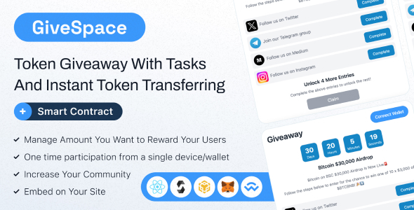 GiveSpace | BSC Token Giveaway With Tasks And Instant Token Transferring + Smart Contract - CodeCanyon Item for Sale