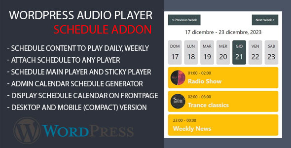 Modern Audio Player Schedule AddOn - CodeCanyon Item for Sale