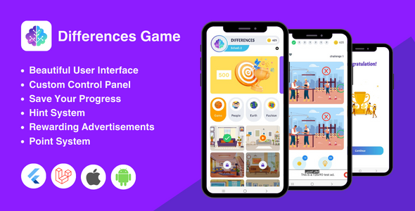 Find Differences Game | Flutter Full App + Laravel Admin Panel - CodeCanyon Item for Sale