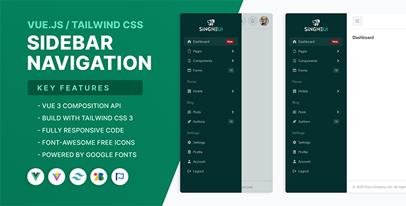 Vue.js Tailawind CSS Admin Panel Sidebar Navigation - CodeCanyon Item for Sale