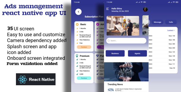 Ads management react native app UI - template - CodeCanyon Item for Sale