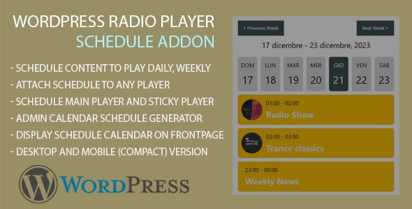 Radio player Schedule AddOn for WordPress - CodeCanyon Item for Sale