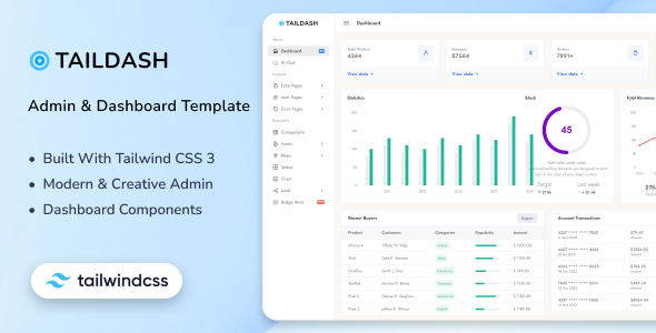 TailDash - Tailwind CSS 3 Admin Layout & UI Kit Template - CodeCanyon Item for Sale