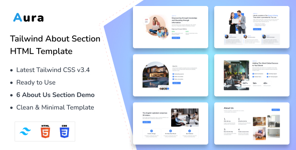 Aura – Tailwind CSS About Us HTML Template - CodeCanyon Item for Sale