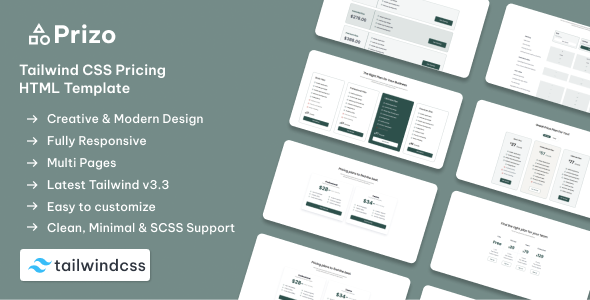Prizo - Tailwind Pricing Table HTML Website Template - CodeCanyon Item for Sale