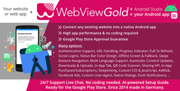 WebViewGold for Android | Convert website to Android app | No Code, Push, URL Handling & much more! - CodeCanyon Item for Sale