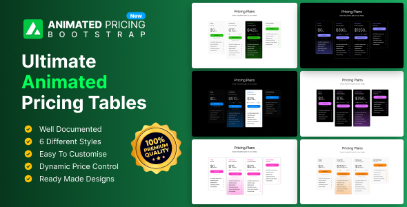 Bootstrap animated pricing cards with dynamic price control - CodeCanyon Item for Sale
