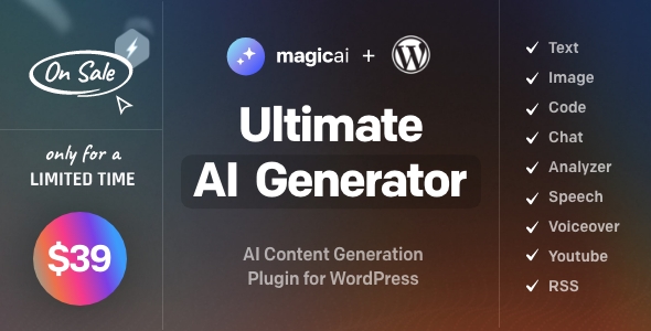 MagicAI for WordPress - AI Text, Image, Chat, Code, and Voice Generator - CodeCanyon Item for Sale