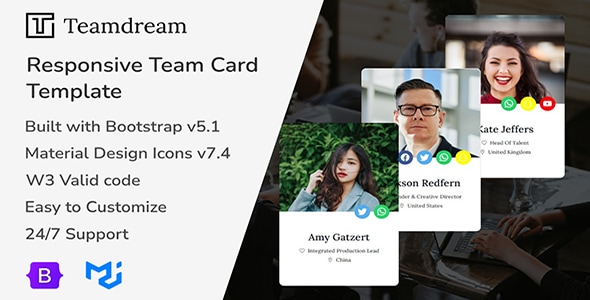 Teamdream - Responsive Team Card Bootstrap Template - CodeCanyon Item for Sale
