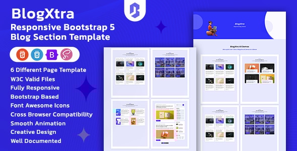 BlogXtra - Responsive Bootstrap 5+ Blog Section Template by themes_studio