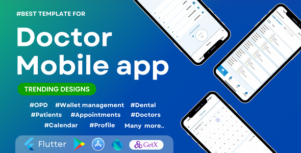 Doctor Mobile App Template UI kit - calendar appointment booking and prescription management - CodeCanyon Item for Sale