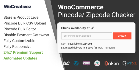 WooCommerce Pincode/ Zipcode Checker - CodeCanyon Item for Sale