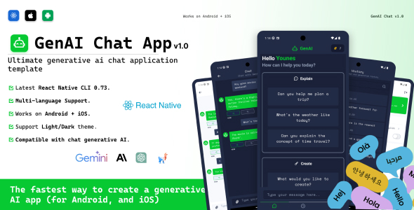 GenAI Chat v1.0 (React Native CLI -latest) | Ultimate generative AI Chat application Template - CodeCanyon Item for Sale