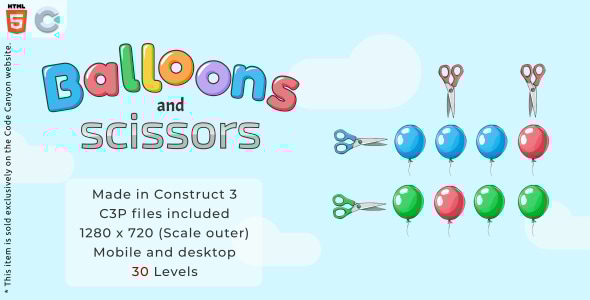 Balloons and scissors - HTML5 Puzzle game - CodeCanyon Item for Sale