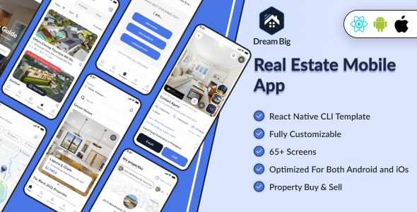 DreamBig - Domain Clone Real Estate App For Property Buyer & Seller | React Native CLI template - CodeCanyon Item for Sale