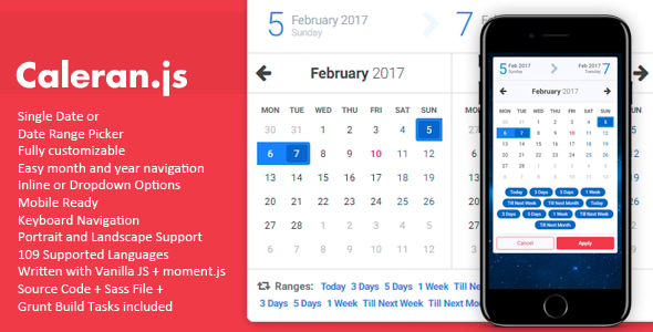 Caleran.js - Vanilla JS Date Range Picker by tpaksu | CodeCanyon