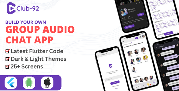Club 92- Flutter Modern1 Clubhouse Audio UI Kit | Audio Room App | Clubhouse App - CodeCanyon Item for Sale