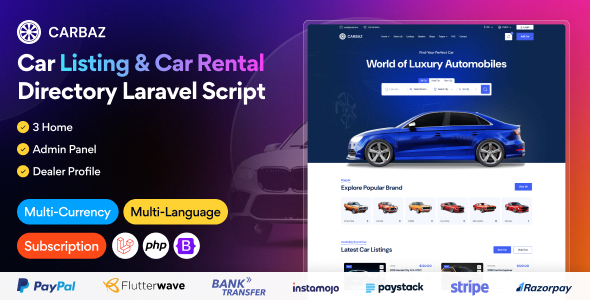 Carbaz - Car listing & Car Rental Directory Laravel Script - CodeCanyon Item for Sale