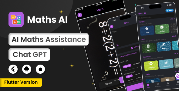Math AI | ChatBot | Flutter Android/iOS Full Application | ADMOB | Subscription Plans - CodeCanyon Item for Sale