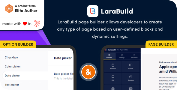 LaraBuild - Laravel Drag and Drop Page builder and Settings Builder Package - CodeCanyon Item for Sale