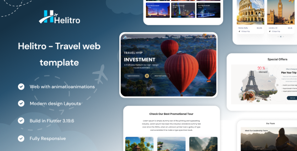 Helitro - Explore the World with a Travel Website Built in Flutter Web| Flutter Web Landing Page - CodeCanyon Item for Sale