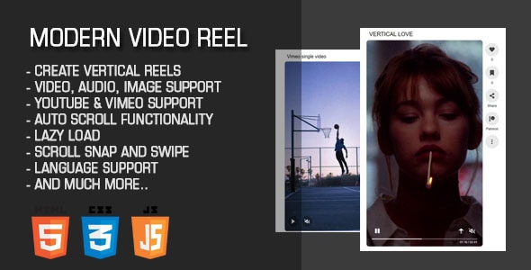 Modern Video Reel Javascript - CodeCanyon Item for Sale
