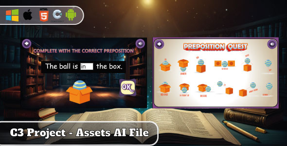 Preposition Quest Game- Educational Game - HTML5, Construct 3 - CodeCanyon Item for Sale