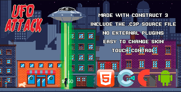 UFO Attack - Template for Construct 3 - CodeCanyon Item for Sale