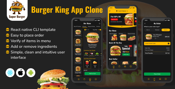 SuperBurger - Elevate Your Burger Ordering Experience | React Native CLI template | Android & iOS | - CodeCanyon Item for Sale