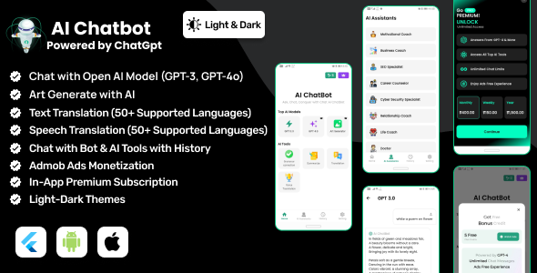 AI Chatbot & Art Generator : Your Personal AI Bots | Flutter Full Application | ADMOB | Subscription - CodeCanyon Item for Sale