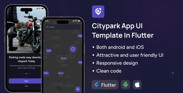 Citypark app UI template | Parking Finding app ui template in Flutter | Parking Spaces app template - CodeCanyon Item for Sale