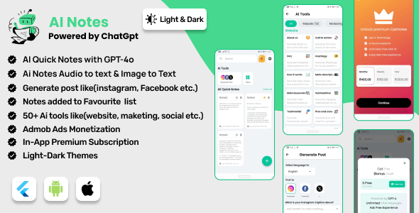 AI Notes & AI Tools : Flutter Full Application | ADMOB | Subscription Plan - CodeCanyon Item for Sale