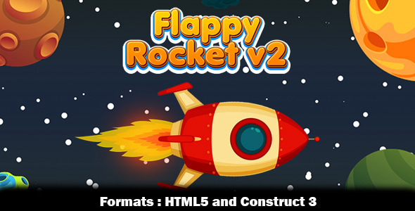 Flappy Rocket v2 (Construct 3 | C3P | HTML5) Space Game - CodeCanyon Item for Sale