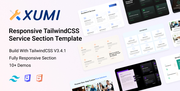 Xumi - Responsive TailwindCSS Service Section Template - CodeCanyon Item for Sale