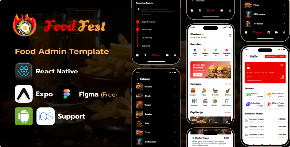Food Fest - Mobile React Native Expo Food Admin App Template - CodeCanyon Item for Sale